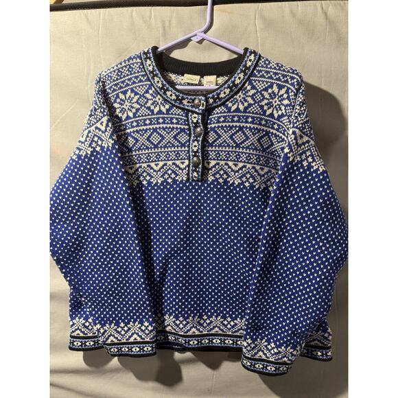 L.L. Bean Sweaters - Vintage LL Bean Sweater Women XL Blue Fair Isle Cotton Australia Ski Birds Eye